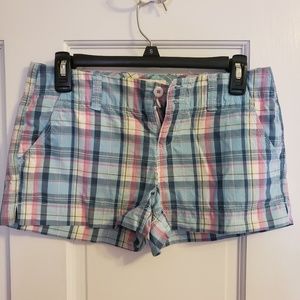 Plaid jean shorts